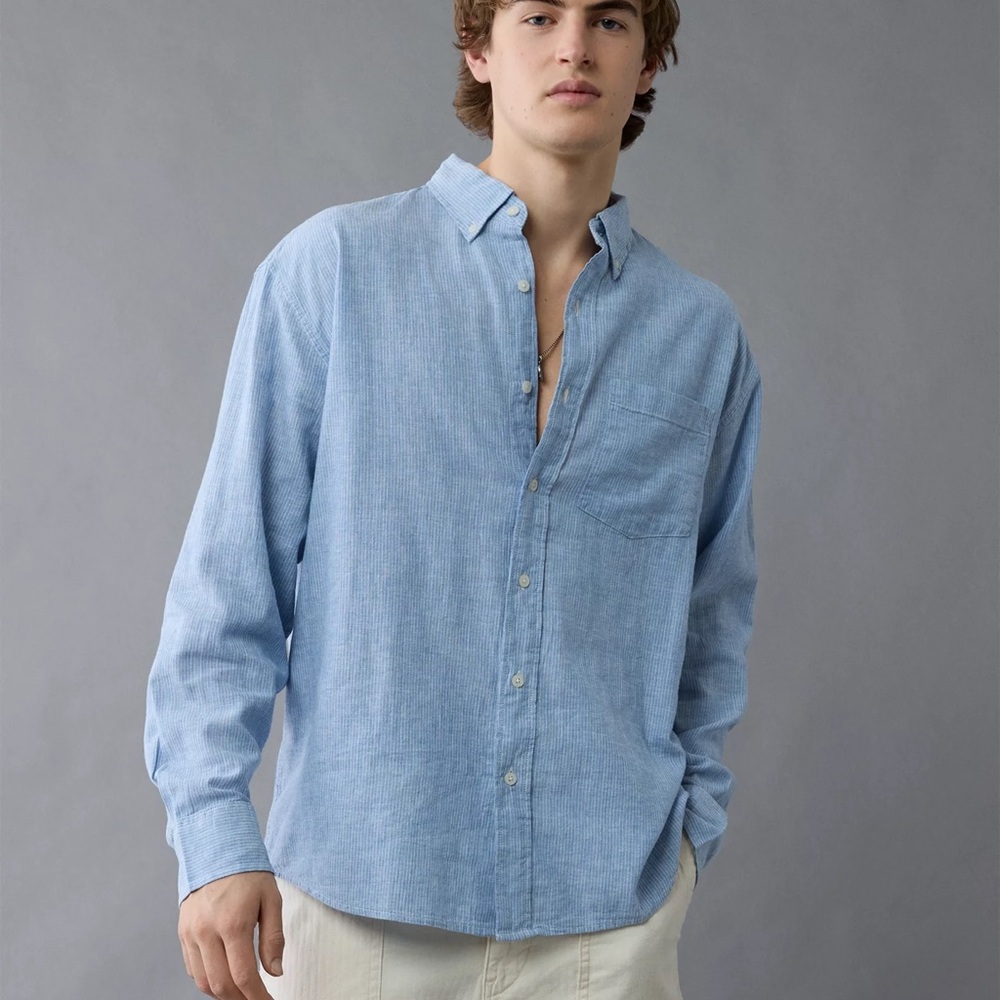 American Eagle Outfitters Blue Casual Button Down Shirt